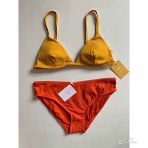 Andie Swim Trendy Ribbed Color Block Bikini Set Size Large NWT